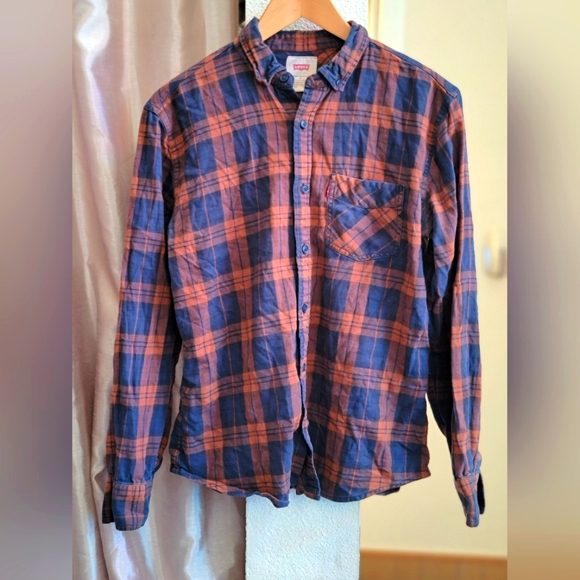 Levi's blue and orange plaid buttondown shirt - Picture 1 of 3